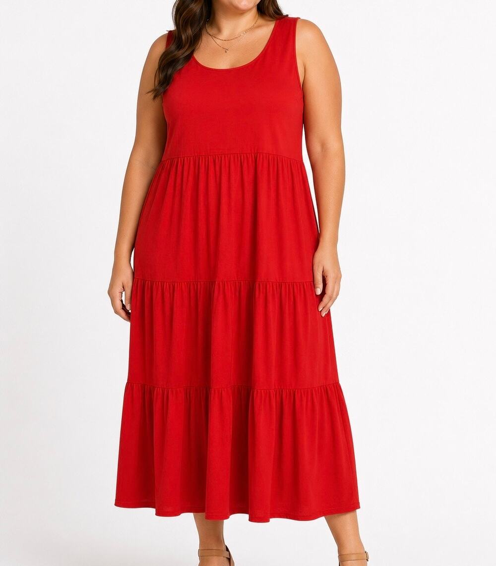 J.Crew Red Tiered Cotton Summer Sleeveless Maxi Dress XXL